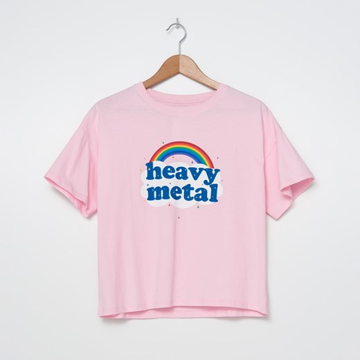 House - T-shirt oversize z napisem Heavy Metal - Różowy House XS okazyjna cena House