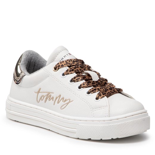 Sneakersy TOMMY HILFIGER - Low Cut Lace-Up T3A4-31164-1242 M White/Platinum X048 Tommy Hilfiger 32 eobuwie.pl
