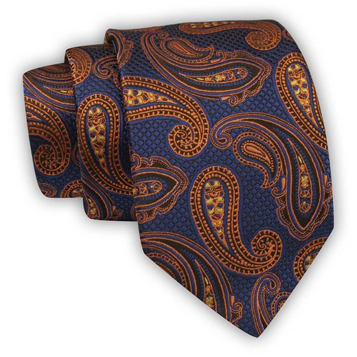 Krawat Alties (7 cm) - Niebiesko Złoty, Wzór: Duże Paisley KRALTS0549 ze sklepu JegoSzafa.pl w kategorii Krawaty - zdjęcie 123136712