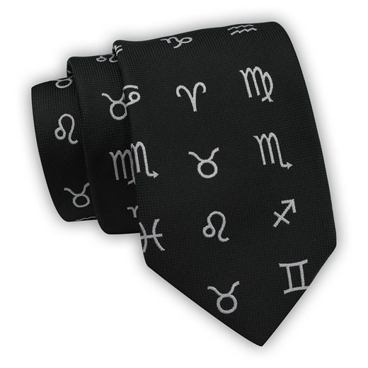 Krawat Alties (7 cm) - Znaki Zodiaku - Czarny KRALTS0535 ze sklepu JegoSzafa.pl w kategorii Krawaty - zdjęcie 123136734