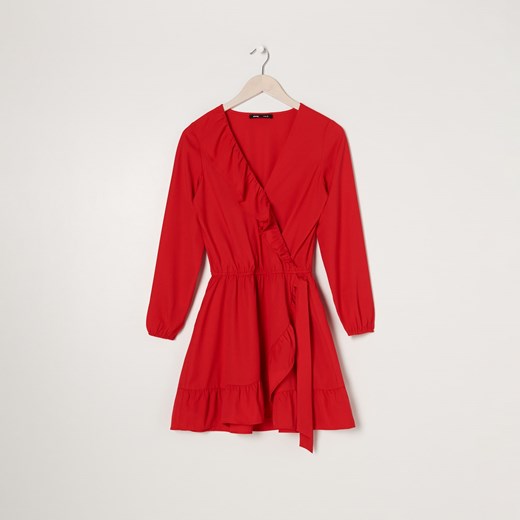 Sinsay - Sukienka mini z falbanami - Czerwony Sinsay S Sinsay