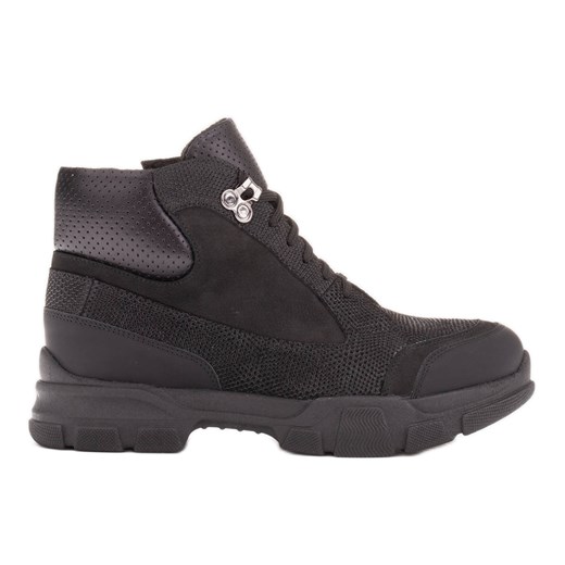 Marco Shoes Botki trekkingowe z naturalnej skóry czarne Marco Shoes 41 ButyModne.pl