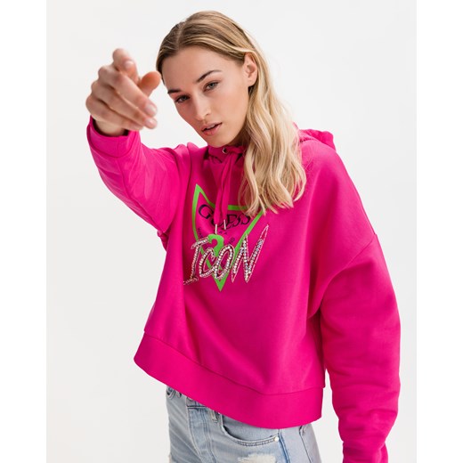 Bluza damska różowa Guess w stylu młodzieżowym z napisami na jesień 