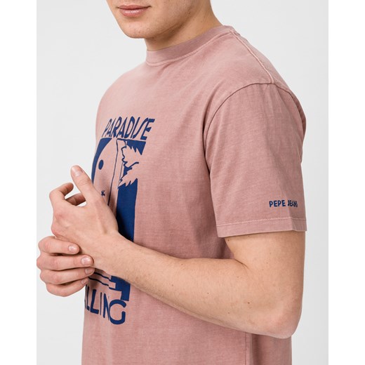 T-shirt męski Pepe Jeans z napisami różowy z krótkim rękawem 