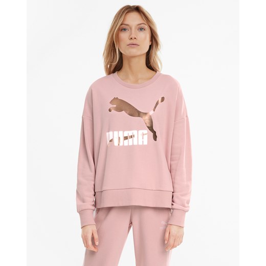 Puma bluza damska z napisami sportowa różowa na jesień 