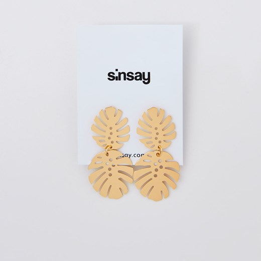Sinsay - Kolczyki z monsterą - Złoty Sinsay Jeden rozmiar promocyjna cena Sinsay