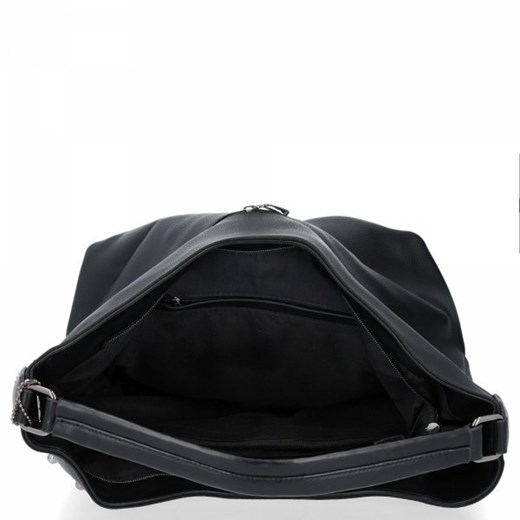 Diana&Co shopper bag czarna z aplikacjami na ramię ze skóry ekologicznej lakierowana 