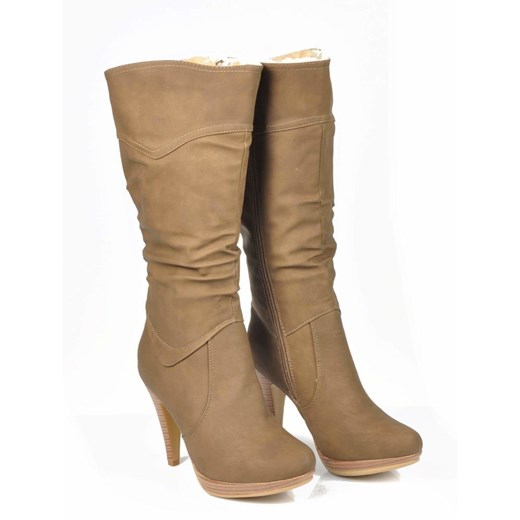 Grubo ocieplane kozaki na obcasie KHAKI /E3-3 2686 S311/ Pantofelek24 37 Pantofelek24.pl Jacek Włodarczyk okazyjna cena