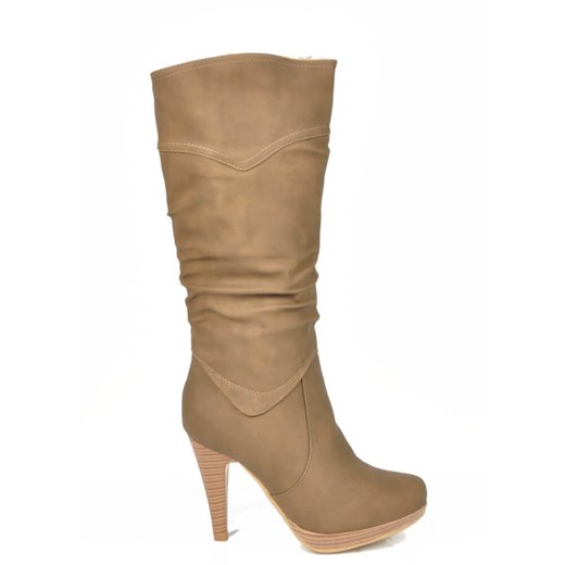 Grubo ocieplane kozaki na obcasie KHAKI /E3-3 2686 S311/ Pantofelek24 37 wyprzedaż Pantofelek24.pl Jacek Włodarczyk