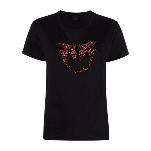 Pinko, T-Shirt with applied Logo Czarny, female, rozmiary: L,XS,M,S,XL Pinko L showroom.pl promocja