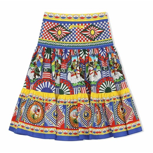 Dolce & Gabbana, Long Carretto-print poplin skirt Czerwony, female, rozmiary: 8y Dolce & Gabbana 8y showroom.pl