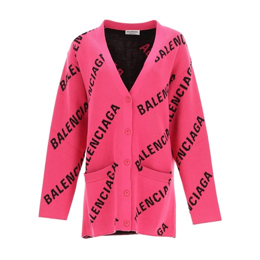 Balenciaga, Logo-intarsia Oversized Cardigan Różowy, female, rozmiary: M,S M showroom.pl
