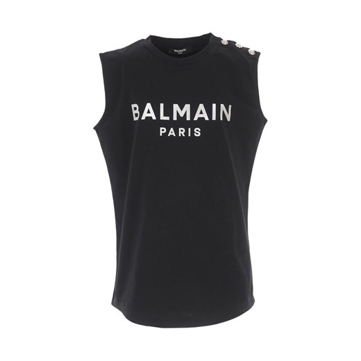 Balmain, Kids buttoned logo sleeveless top Czarny, female, rozmiary: 12y 12y showroom.pl