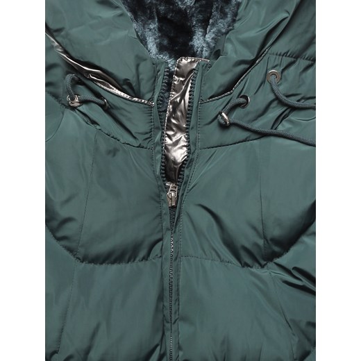 Zielona długa pikowana zimowa kurtka płaszczyk z kapturem srebrna wstawka Dramond XL okazyjna cena dramond.pl