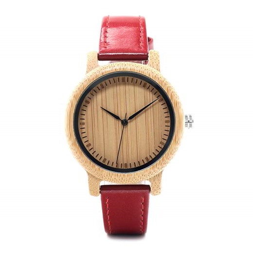 Zegarek drewniany BOBO BIRD na czerwonym pasku promocyjna cena niwatch.pl