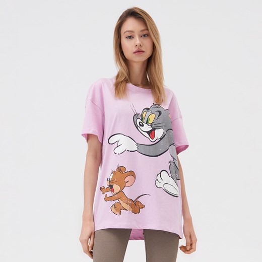 Sinsay - Koszulka oversize Tom i Jerry - Różowy Sinsay XL Sinsay wyprzedaż
