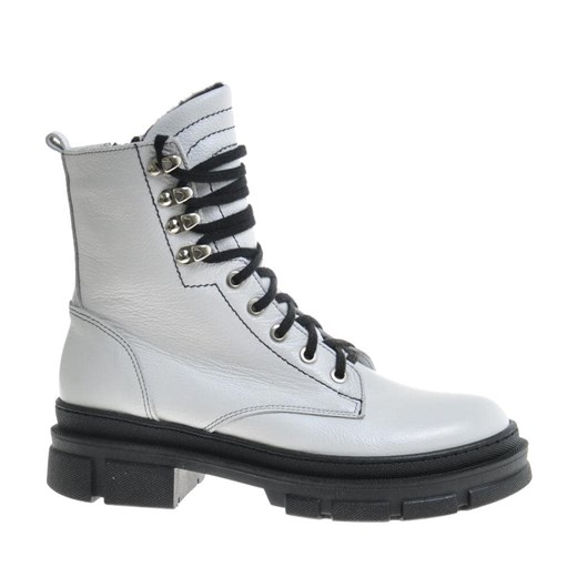 Workery damskie Pantofelek24 białe na platformie casualowe ze skóry sznurowane 