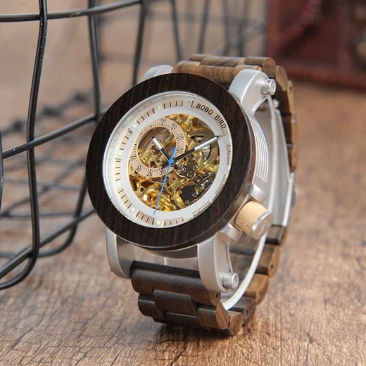 Drewniany zegarek automatyczny BOBO BIRD K11 na bransolecie okazja niwatch.pl