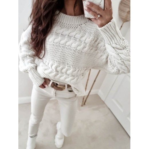 Sweter damski biały wełniany 