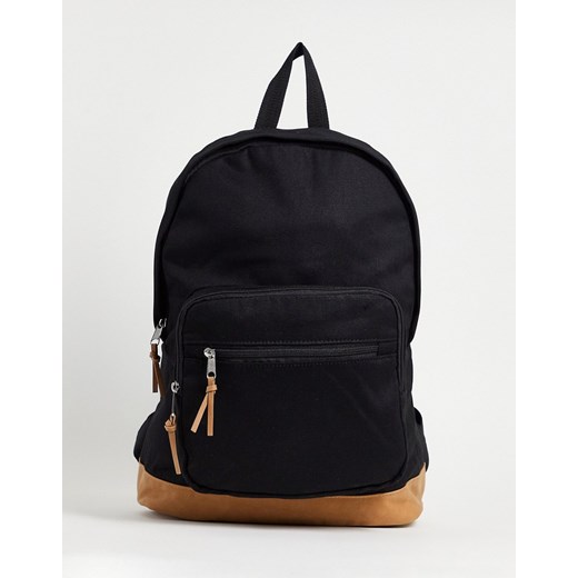 ASOS DESIGN – Czarny, płócienny plecak z kontrastowymi wstawkami z imitacji zamszu-Black No Size Asos Poland