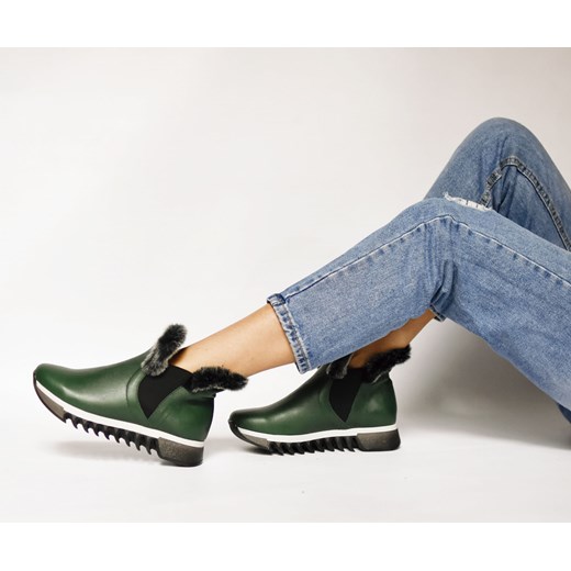ocieplane botki - skóra naturalna - model 485 - kolor zielony Zapato 36 zapato.com.pl