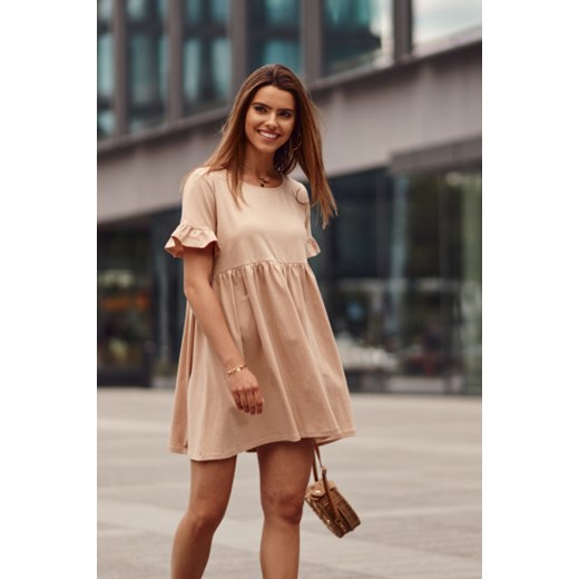 Sukienka oversize z krótkim rękawem beżowa FK530 L fasardi.com