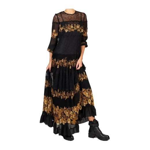 Sukienka wielokolorowa Twinset maxi z okrągłym dekoltem z długim rękawem 