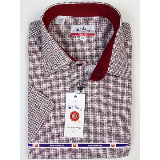 Koszula w kratę bordo krótki rękaw Bodara 42 ATELIER-ONLINE promocyjna cena