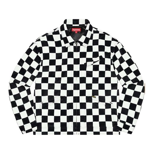 Supreme, Velvet Work Jacket Checkerboard Czarny, male, rozmiary: L,XL Supreme XL wyprzedaż showroom.pl