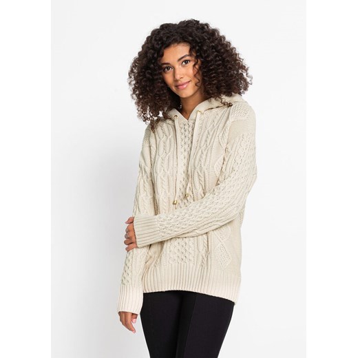 Sweter dzianinowy z kapturem | bonprix 44/46 bonprix