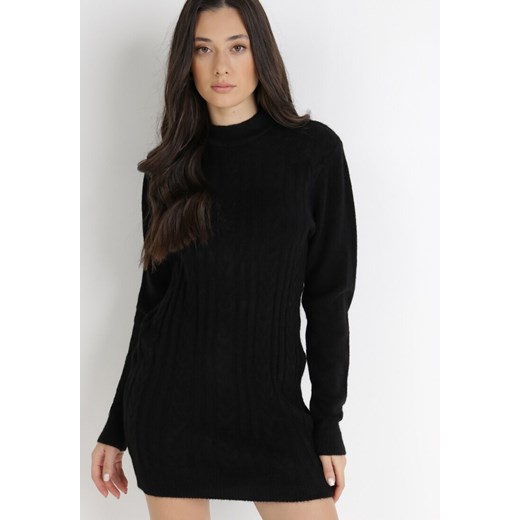 Czarny Sweter w Warkoczowy Splot Syleris ze sklepu Born2be Odzież w kategorii Sukienki - zdjęcie 124415480