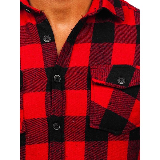 Czarno-czerwona koszula męska flanelowa z długim rękawem Denley 20723 XL okazyjna cena Denley