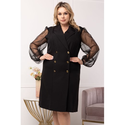Sukienka wieczorowa elegancka żakietowa rękawy z siateczki MARCELA czarna Plus Size karko.pl