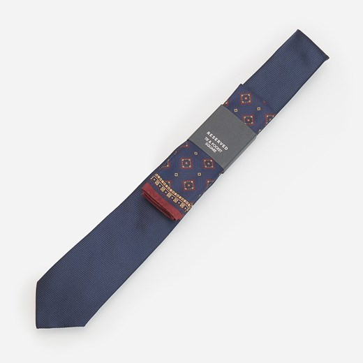 Reserved - Krawat z wzorzystą poszetką - Granatowy Reserved ONE SIZE Reserved