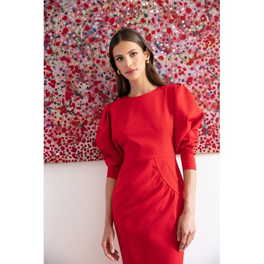 S284 Sukienka z bufiastymi rękawami - czerwona Style M (38) Świat Bielizny