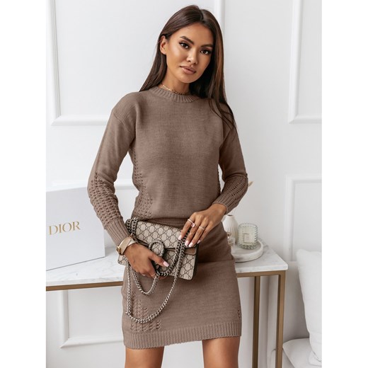 Dzianinowy komplet sweter + spódnica - CORINA - ciemny beż one size magmac.pl