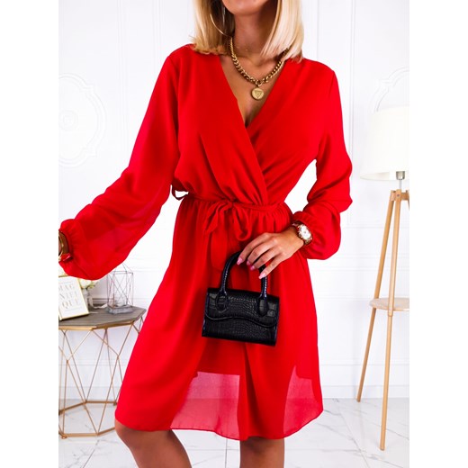 Sukienka Kopertowa Czerwona długi rękaw MINI Fashionyou Uniwersalny Fashionyou