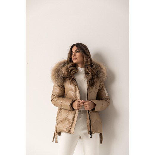 6991 Kurtka Puchowa z Futrem Warm Beige : rozmiar odzieży - S, kolor - 6991 Lorenzo S Lorenzo