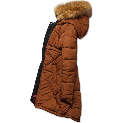 Karmelowa czarna zimowa dwustronna pikowana kurtka płaszczyk parka M136 Dramond XL wyprzedaż dramond.pl