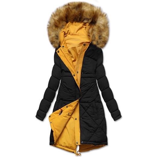 Czarna zółta zimowa dwustronna pikowana kurtka płaszczyk parka M136 Dramond L dramond.pl promocja