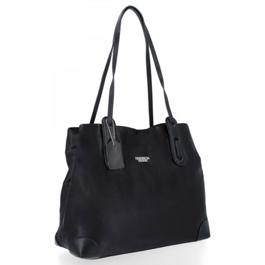 Czarna shopper bag Herisson na ramię matowa duża elegancka z nylonu bez dodatków 