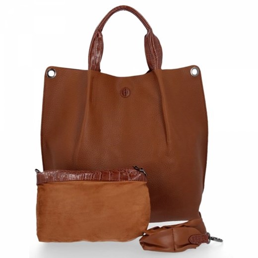 Shopper bag Potri brązowa ze skóry ekologicznej wakacyjna 