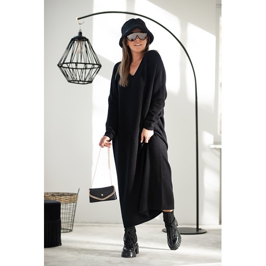 Swetrowa sukienka MIDI z długim rękawem- czarna BASTET L/XL Bastet Fashion L/XL Shoq