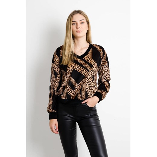 CZARNA WELUROWA BLUZA ZE WZOREM Olika uniwersalny olika.com.pl