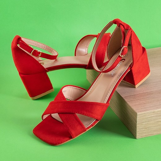 Czerwone damskie sandały na niskim kwadratowym słupku Cefernia - Obuwie Royalfashion.pl 40 royalfashion.pl