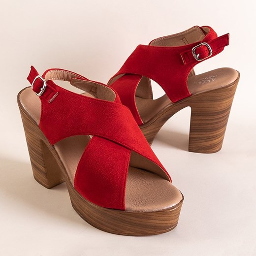 Czerwone damskie sandały na wysokim słupku Inga - Obuwie Royalfashion.pl 36 royalfashion.pl
