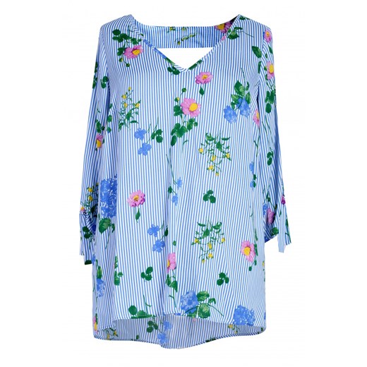 Biało niebieska bluzka plus size w kwiatki FLORENCE, Rozmiar - 44 46 Sklep XL-KA