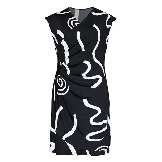 Czarna sukienka plus size z białym wzorem - PALOMA, Rozmiar - 46 46 Sklep XL-KA