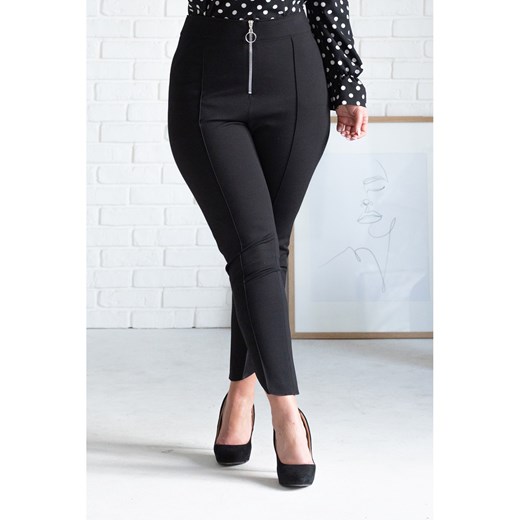 Czarne eleganckie spodnie w kant z wysokim stanem - 7/8 FORNELIA, Rozmiar - 44 54 Sklep XL-KA