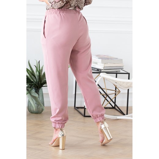 Różowe eleganckie spodnie ze ściągaczami - VIVIANE, Rozmiar - 44 44 Sklep XL-KA